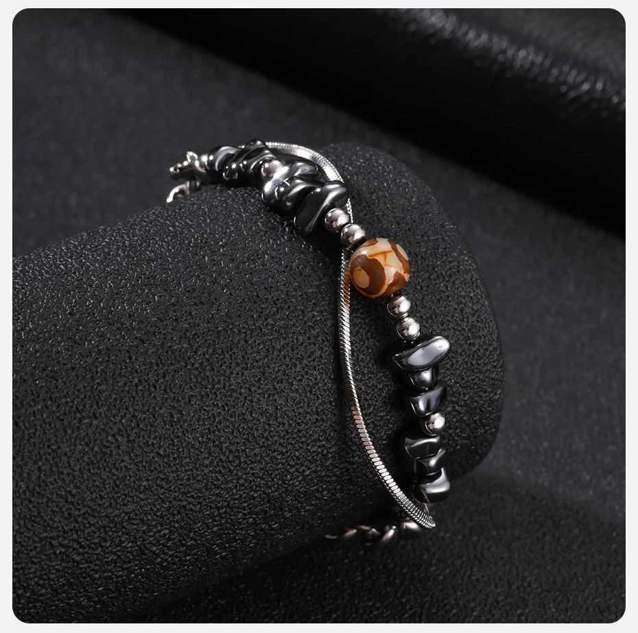 Vnox Herren-Doppelschicht-Armband, Edelstahl-Hämatit-Perlenkette, Verstellbarer Armschmuck, Geschenk für Ihn, Alltagsschmuck – Detail 5
