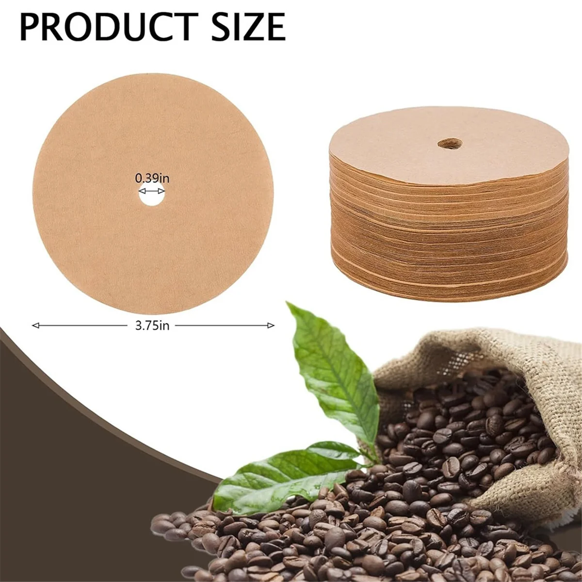 표백되지 않은 퍼콜레이터 커피 필터, 3.75in 일회용 커피 종이 필터, 디스크 커피 필터, 목재 색상, 400 개