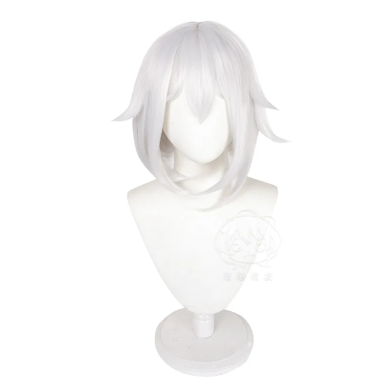 Spiel Charakter Paimon Cosplay Perücken Genshin Impact Kostüm Zubehör Frau Silber Bob Haarschnitt Halloween Bühne Leistung Perücken