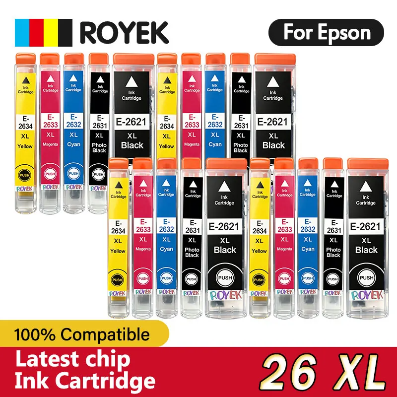 ROYEK T2621 T2631 2621 XL Ink Cartridge Compatible For Epson XP-600 605 XP-510 520 XP620 XP800 810 XP-820 XP710 X720 Printer