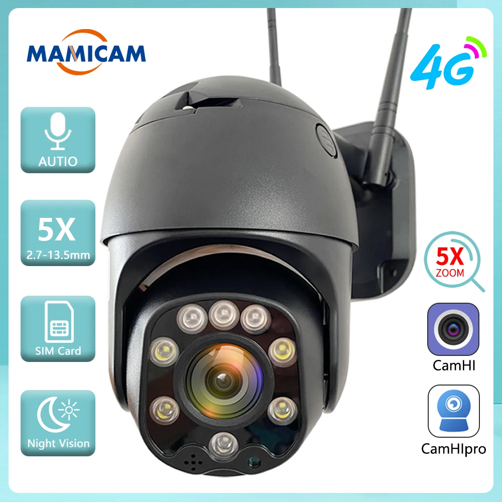 

5MP HD 4G SIM Card Security IP Camera 1080P Outdoor WIFI PTZ CCTV Video Surveillance Camera Mini Speed Dome 5X Zoom Camhipro APP