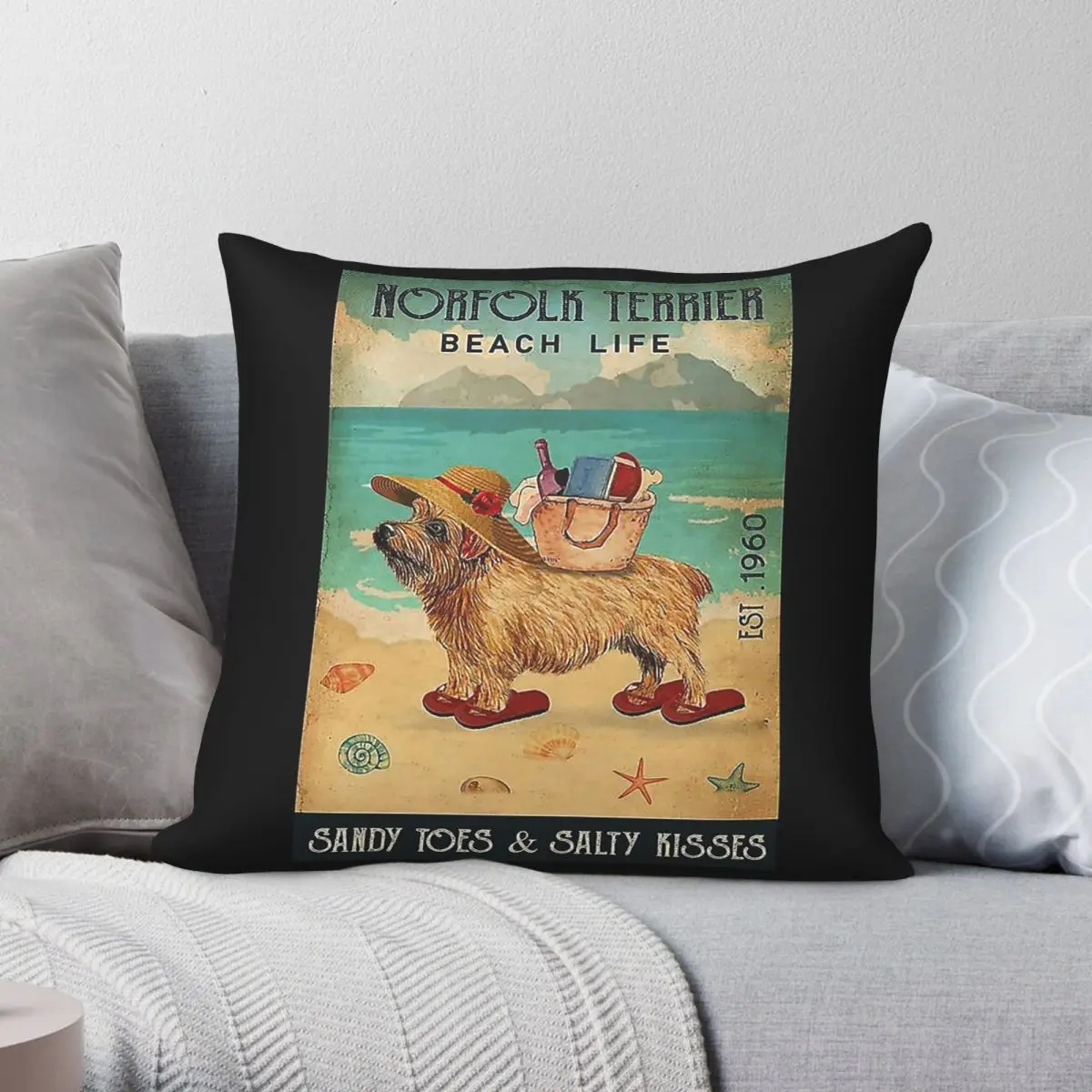 Norfolk Terrier Dog Beach Life Square Pillowcase Polyester Linen Velvet Creative Zip Decor Pillow Case Home Cushion Cover