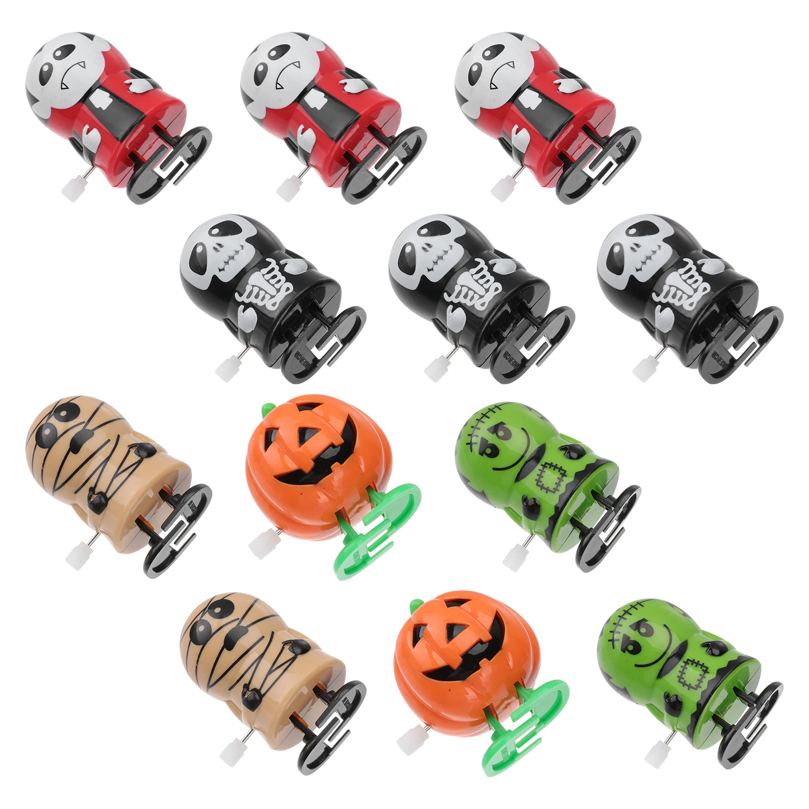 

12pcs Halloween Wind-Up Assorted Mini Zombie Mummy Skull Pumpkin Green Figure Party Favors For Kids Adults Carnival Prizes