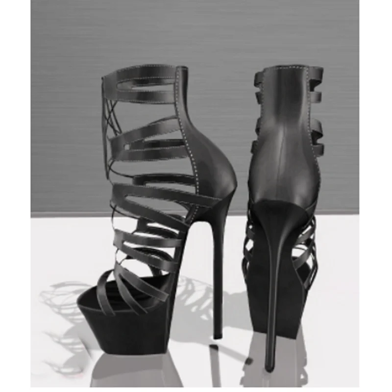 

Black Zipper Hollow Platform Sandals Peep Toe Thin High Heel Fashion Sexy Cool Summer Big Size 2025 Woman Shoes Zapatillas Mujer