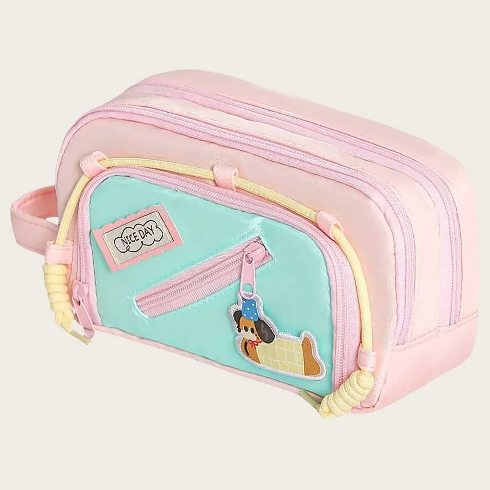 Large Capacity Cartoon Puppy Pencil Case Ins Y2K Dog 4 Multi Layers Korean Pencil Bag Zipper Cosmetics Storage Makeup Bag