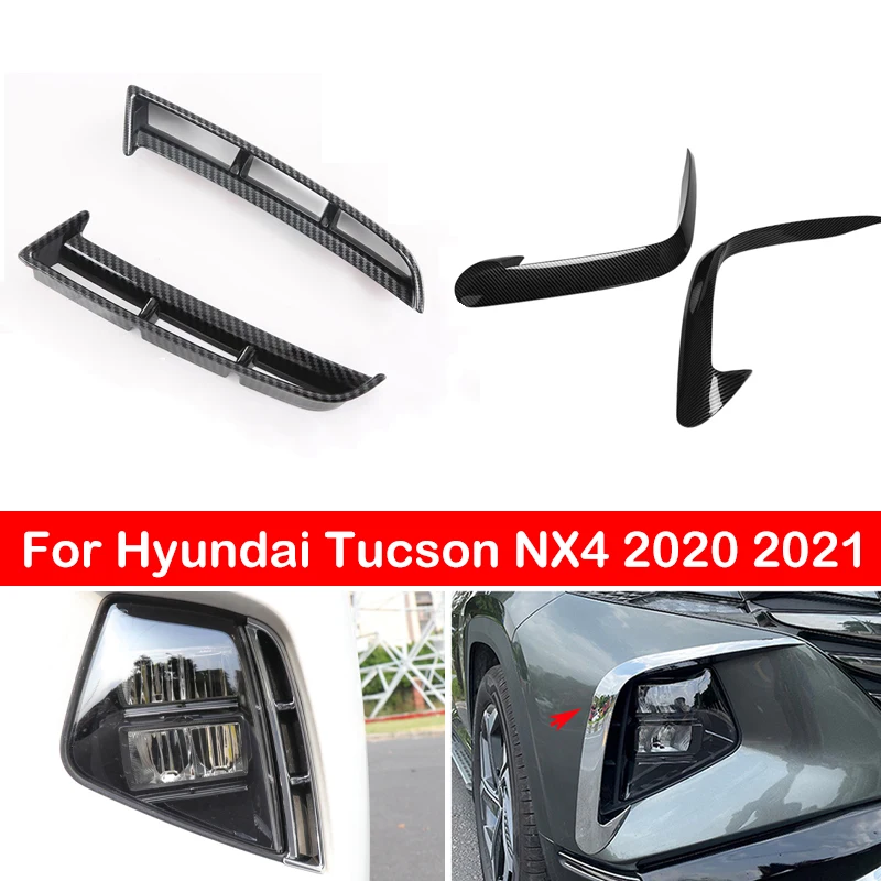 

For Hyundai Tucson NX4 2020 2021 Front Fog Light Lamp Cover Trim Bumper Molding Eyebrow Eyelid Carbon Fiber Chrome Decoration