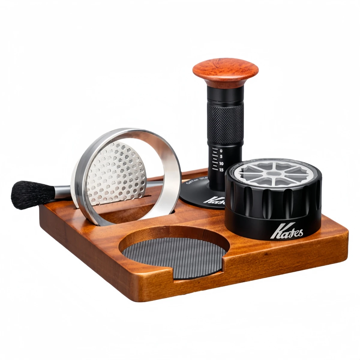 

6Pcs Espresso Tamper Set with Wood Tamping Station Distributor Dosing Funnel and Cleaning Brush for Coffee Bar