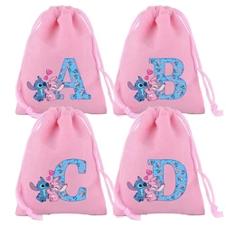 Stitch Disney Gift Bag Drawstring Pockets Letter A-Z Storage Bags Cartoon Drawstring Cute SchoolBag Anime Kids Birthday Gifts