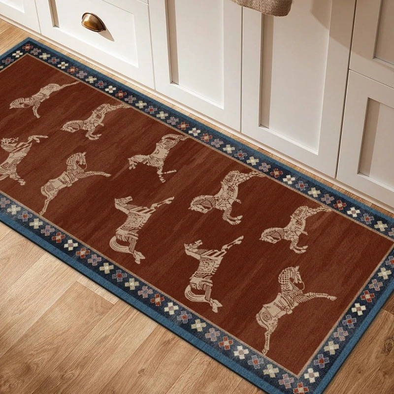 Fun Pony Print PVC Leather Rug Waterproof Oil-proof Stain-resistant Kitchen Carpet Large Area Non-slip Floor Mats Alfombra Tapis