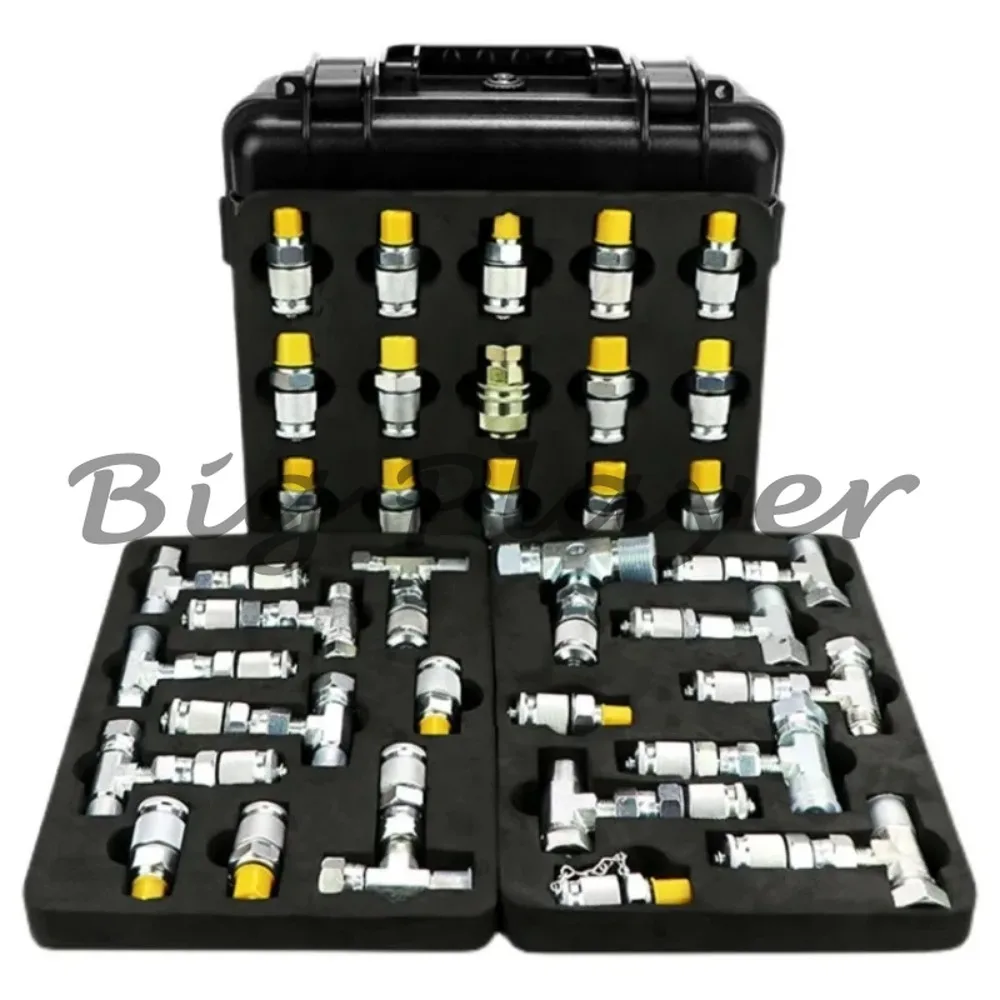 Excavator Pilot Distribution Valve Pressure Test Kit - 20 Joints 14 Tees Hydraulic Maintenance Adapter