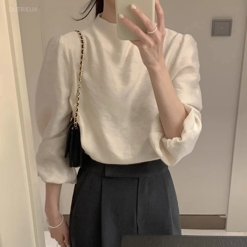 Stand Collar Blusas Mujer Korean Simple Temperament Shirts & Blouses Loose Casual Women Clothing All-match Zip Camisas Ropa