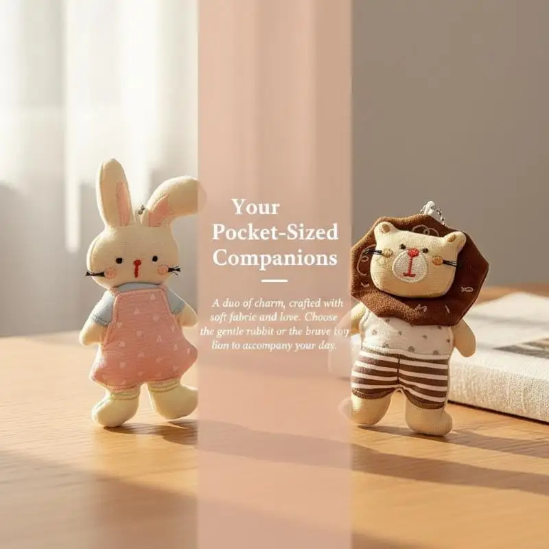 Cartoon Plush Doll Keychain Cute Animal Lion Rabbit Design Pendant Fashion Bag Charm for Teen Girls - view 5