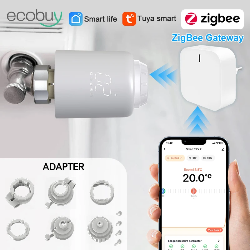 Tuya Smart Home Zigbee 3.0 Thermostatic Radiator Valve Zigbee Thermal Head TRV Wifi Thermostat Radiator Google Home Alexa