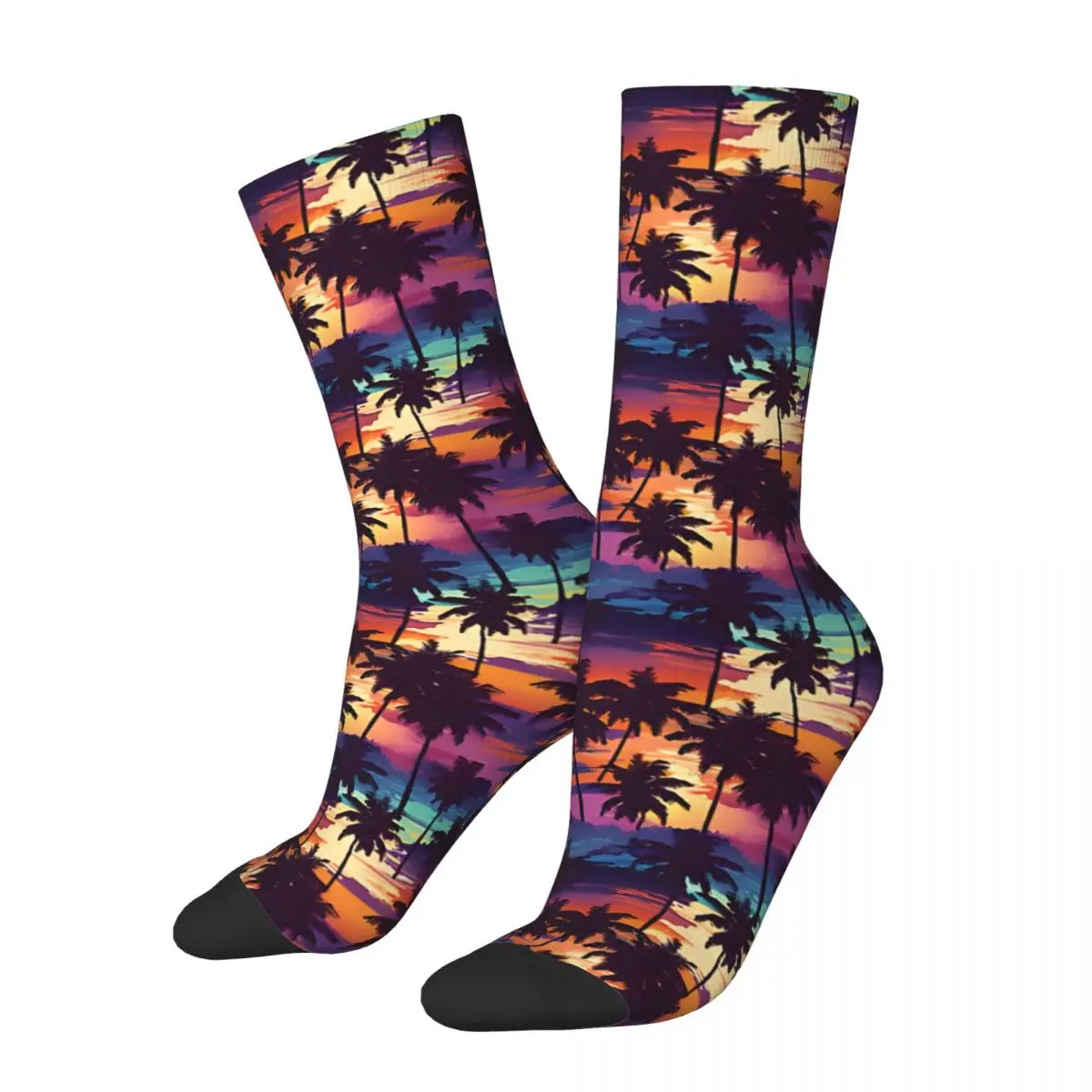 

Crazy compression Hawaiian Sunset Patterns Summer Palm Tree Sock for Men Vintage Seamless Pattern Crew Sock Novelty