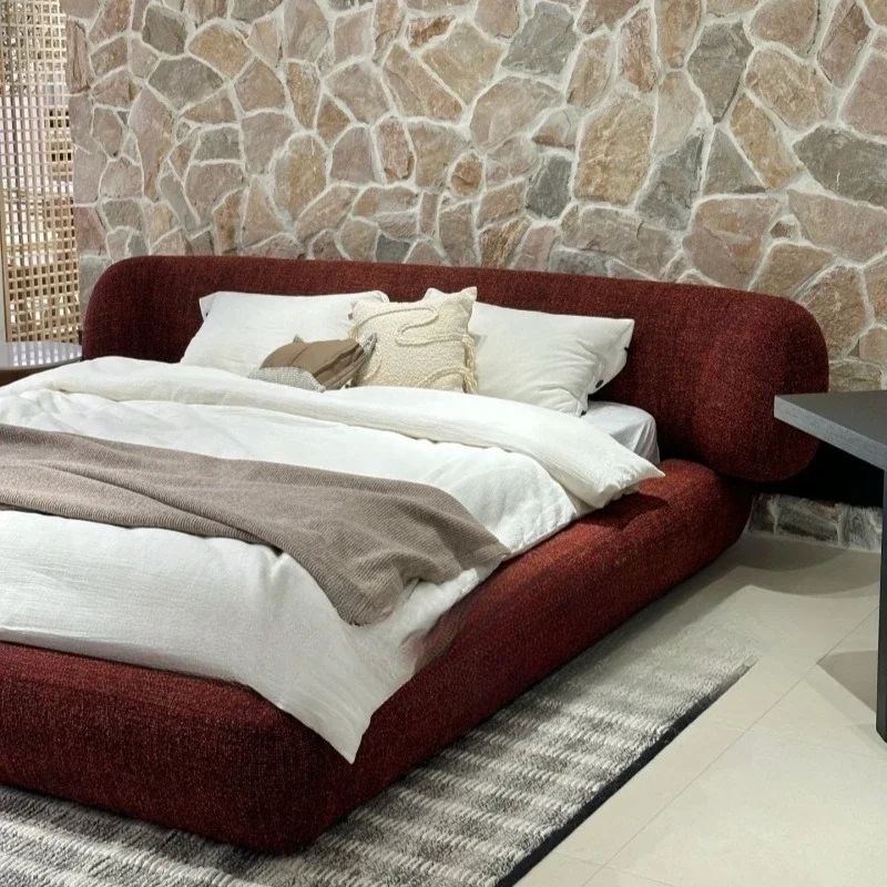 Designer chenille velvet double bed master bedroom wedding bed cream retro light luxury surrounded bed