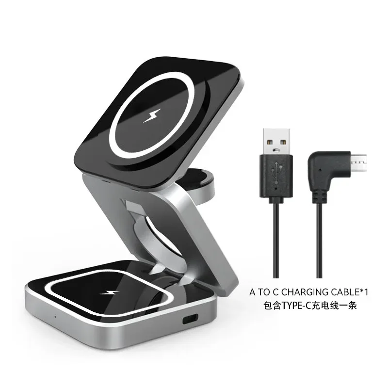 Travel Magnetic Wireless Charging Station 3 in 1 for IPhone 15 14 13 12 Pro/Max,Apple Watch 8, AirPods 3/2,Foldable Phone Hold