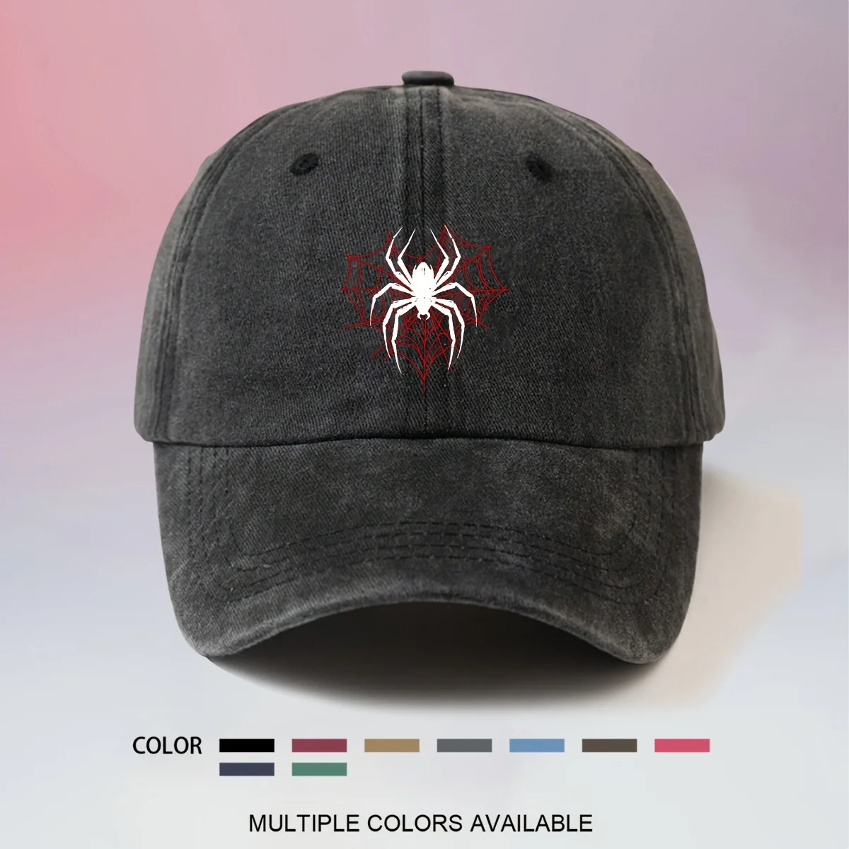 

A Baseball Cap with a Spider Heart Pattern, Made from Washed Fabric, Featuring a Vintage And Easy Design. This Lightweight Dad H