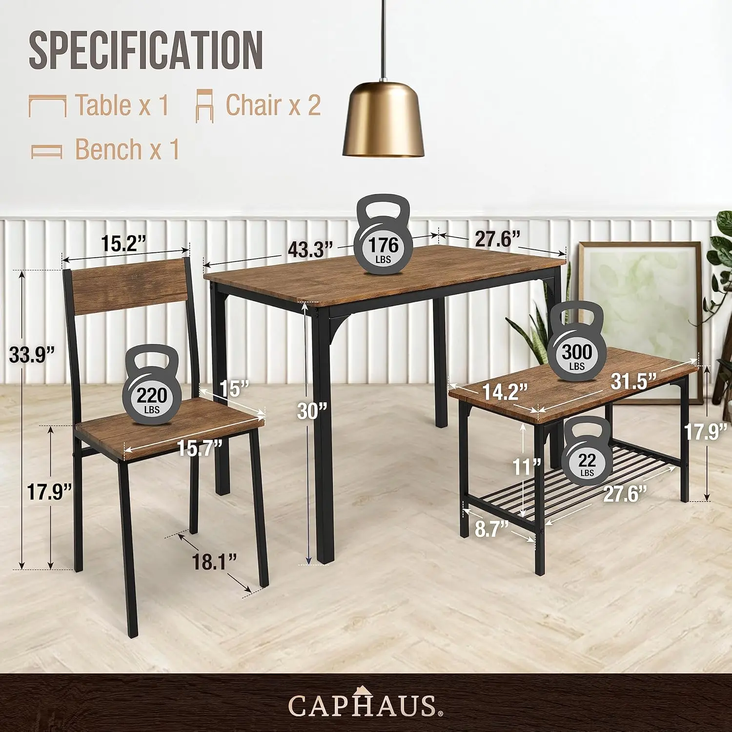 Conjunto de mesa de jantar para casa, banco e cadeiras, mesa moderna para sala de jantar, cozinha com cremalheira, carvalho de teca, 4 PCs