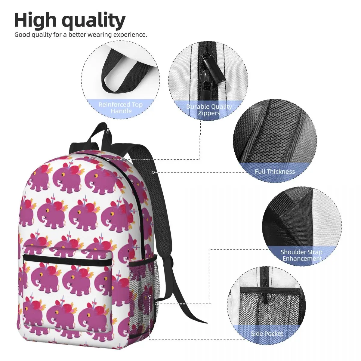 Elephant Sticker Sweet Elephant Unicorn Backpack Daypack Large Capacity Kids BookBag School Bag Shoulder Bags for Men Women