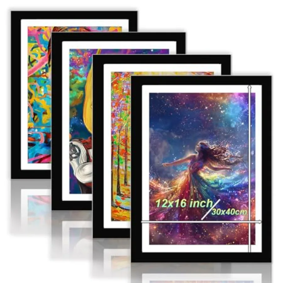 

Diamond Painting Frames Set of 4, Display 12x16in/30x40cm Diamond Painting Kits or Photos, Black Natural Solid Wood Picture Fra