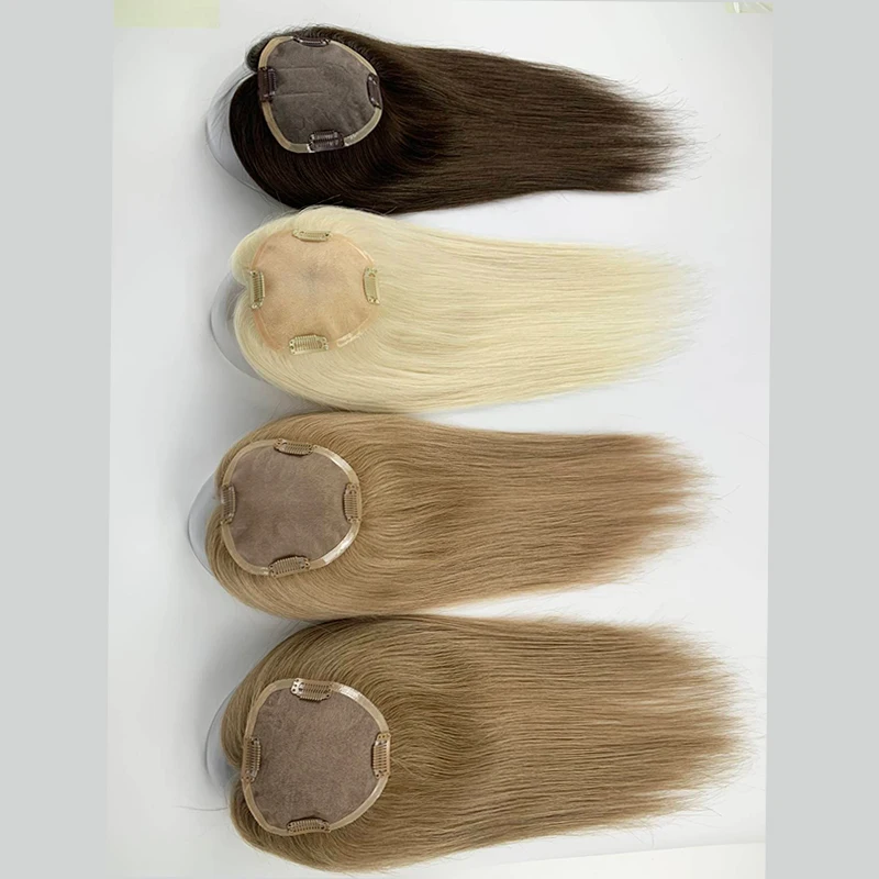 5*5 inch Best Russian Virgin Human Hair Mono Topper for Women With 3 Clips In Hair Topper Fine Hairpiece Natural Scalp Base