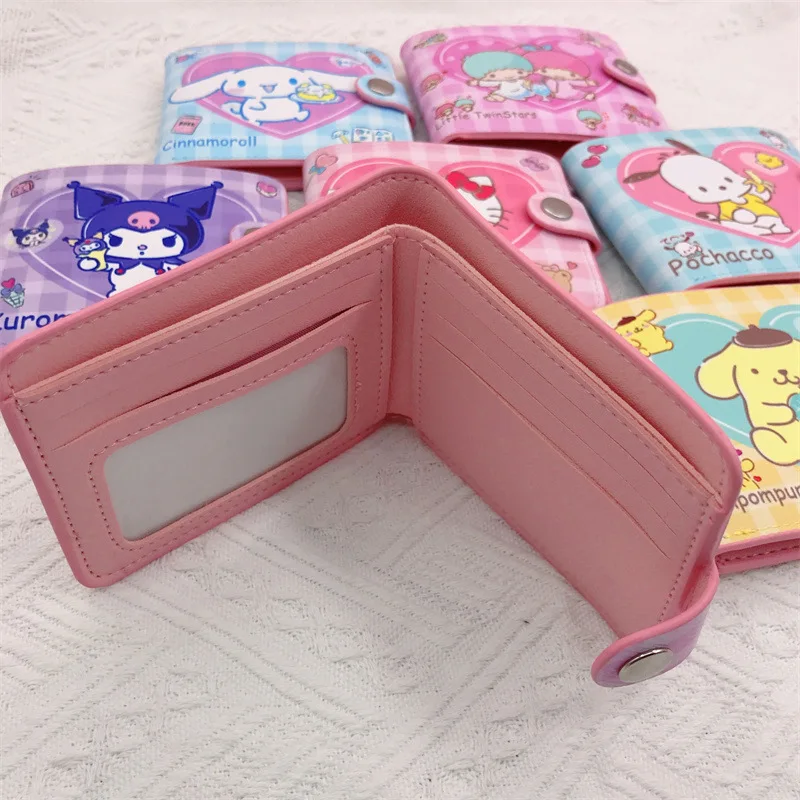 Kawaii Hello Kitty Cinnamoroll My Melody Kuromi Sanrios New Pu Casual Money Bag Coin Purse Card Holder Wallet with Buttons