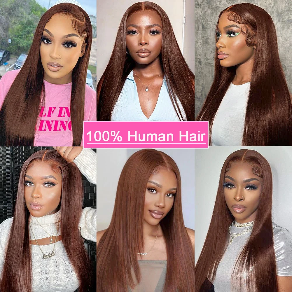 Dark Brown Straight Lace Front Wig Human Hair Wigs For Women Lace Frontal Wig Pre Plucked Chocolate Brown Colored Cheap Wigs