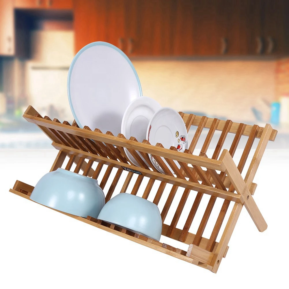 

Folding Bamboo Dish Rack Drying Rack Holder Utensil Drainer Plate Storage Holder Plate Wooden Flatware Dish Rack