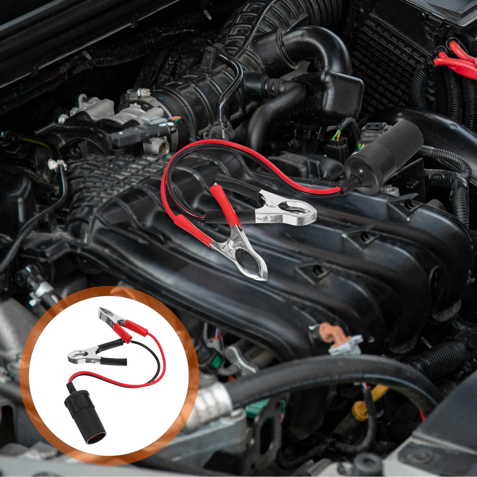 Car Battery Alligator Clip Jumper Cable Clamps Terminals Ergonomic Sturdy Auto Cigarette Lighter Socket