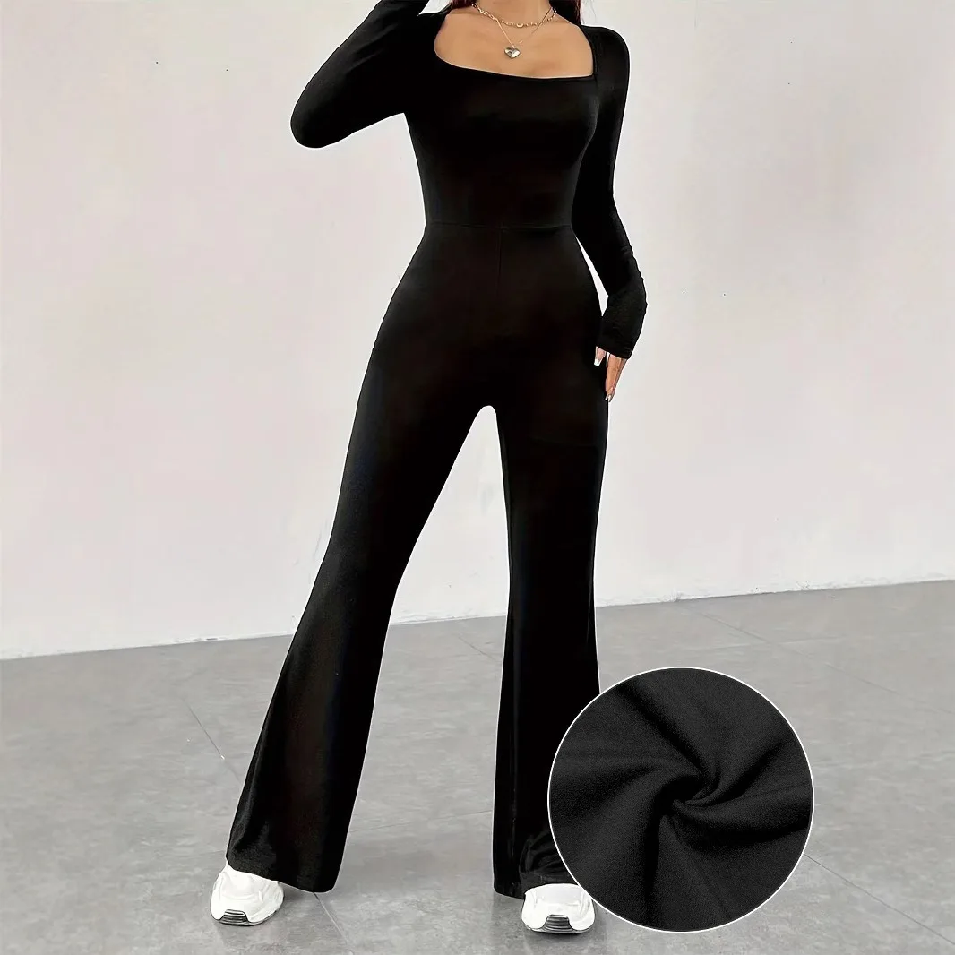 

Расклешенные длинные брюки с квадратным вырезом и длинными рукавами, облегающий комбинезон, одежда для йоги