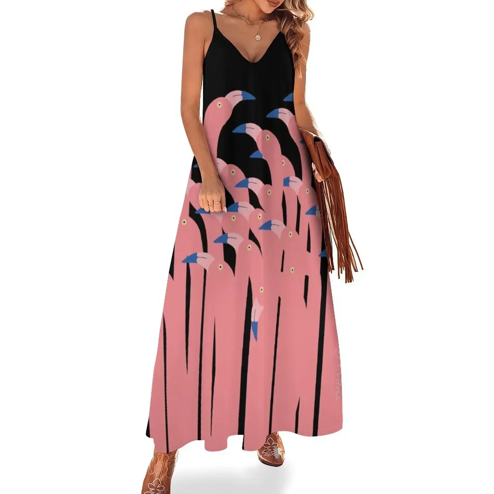 PINK POETIC FLAMINGO DANCE Sleeveless Dress long sleeve dress evening dress ladies