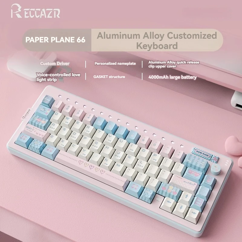 

RECCAZR Paper Plane 66 Aluminum Mechanical Keyboard Kit Tri-Mode Wireless/Bluetooth Gasket Hot Swap RGB Custom Game Keyboard Kit