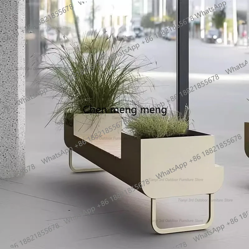 

Nordic Stainless Steel Flower Box Bench Italian Minimalist Landscape WPC Long Bench High-End Garden Furniture Tuin Stoel