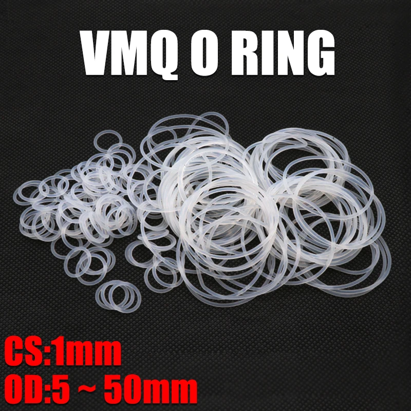 10/50Pcs VMQ O Ring Seal Gasket CS 1mm OD 5 ~ 50mm Silicone Rubber Insulated Waterproof Washer Round Shape White Nontoxic