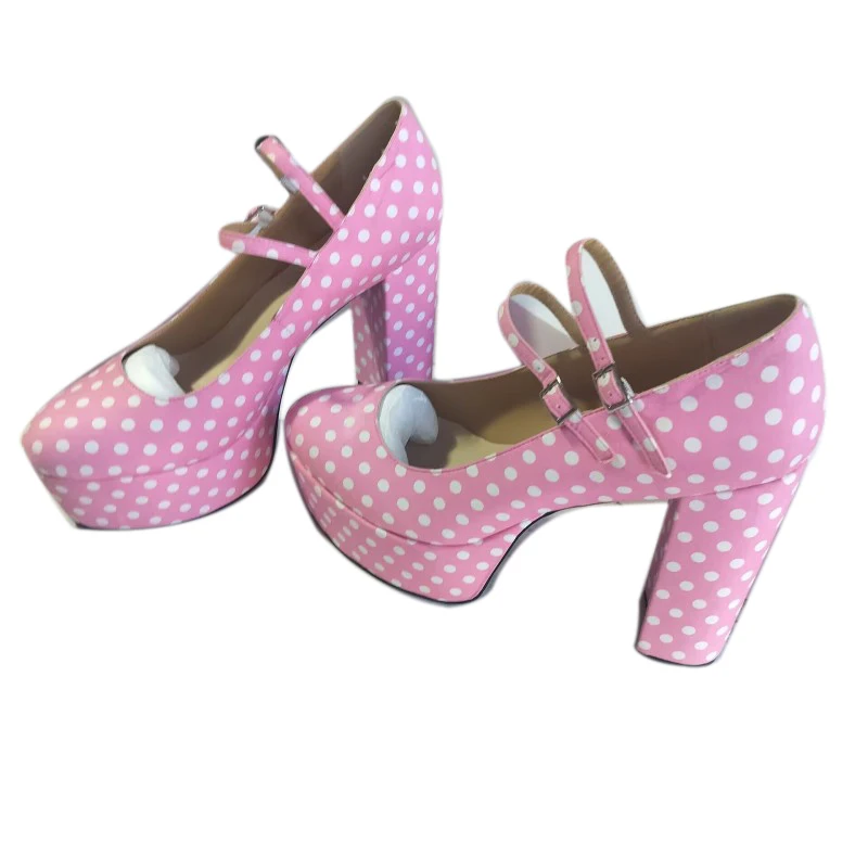 

DIZHUANG Сексуальные женские туфли на высоком каблуке. Высота каблука около 15 см. Основа для макияжа в горошек. Туфли с круглым носком. Туфли Мэри Джейн.