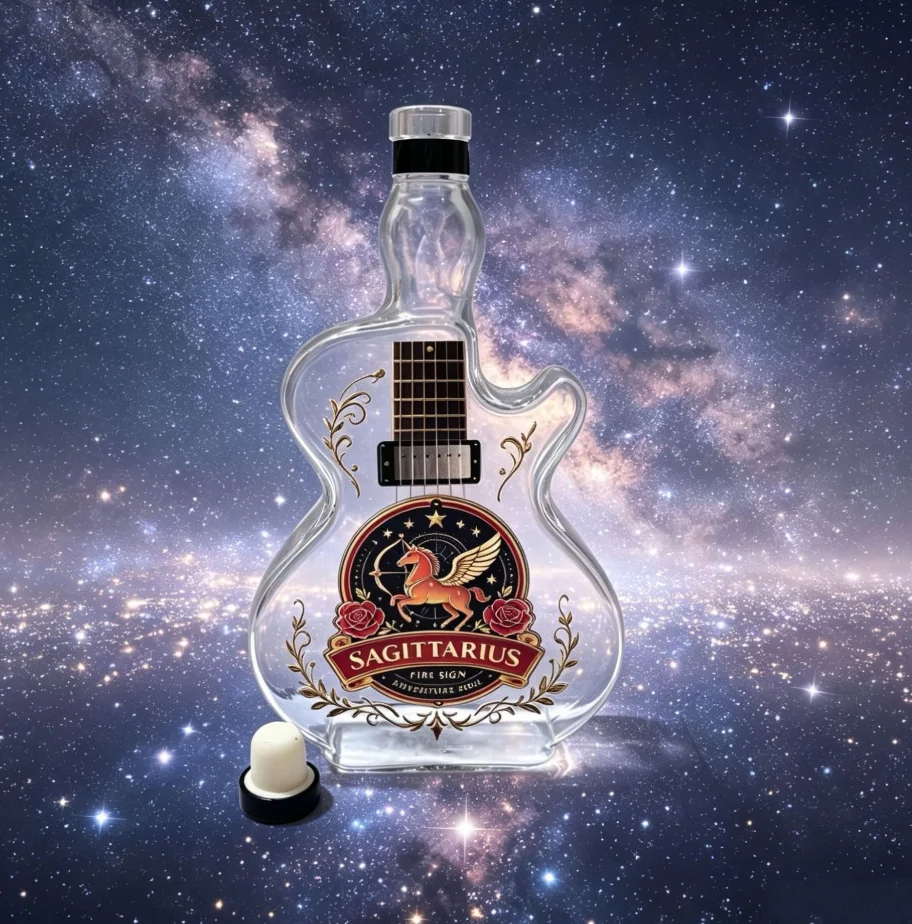 Guitar-Shaped 12 Zodiac Constellation Decanter for Whiskey Brandy Liquor Home Bar Display Decorative Collectible Gift