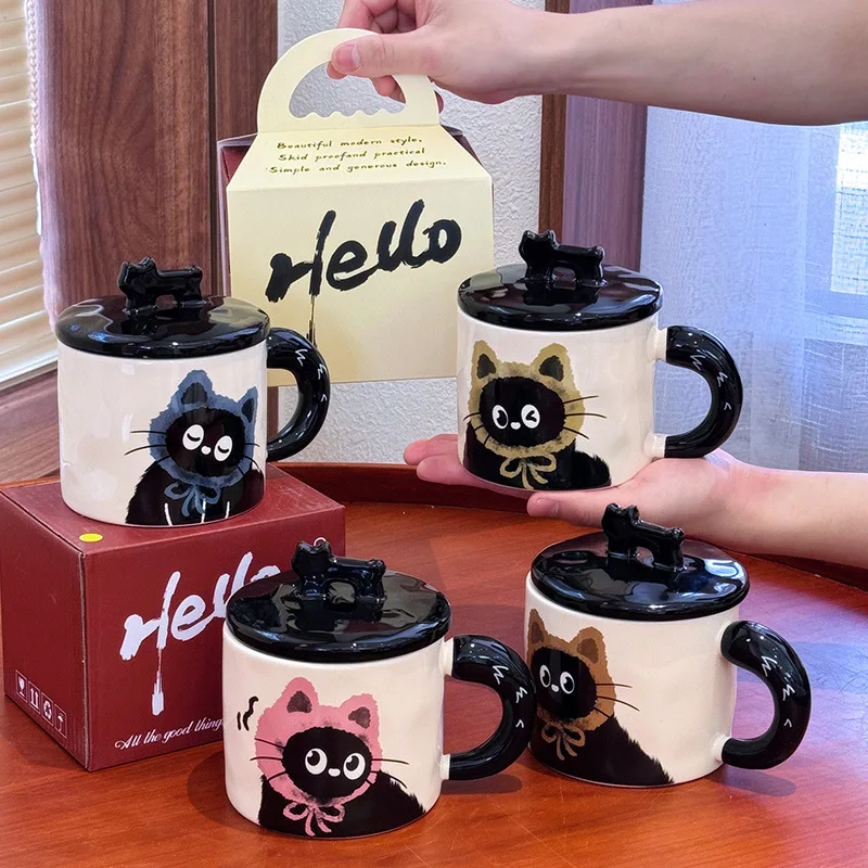 360ml Adorable Cat Ceramic Cup Office Mug Lid Water Cup Couple Gift Companion Gift Box Birthday Present Home Desktop Decoration
