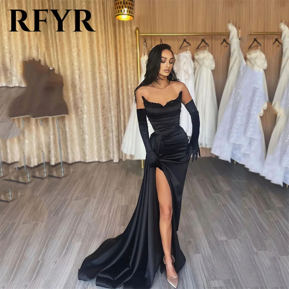 

RFYR Glitter Sweetheart فساتين السهرة Black Trumpet Prom Dresses With High Split Sleeveless Evening Dresses Stain Formal Dresses