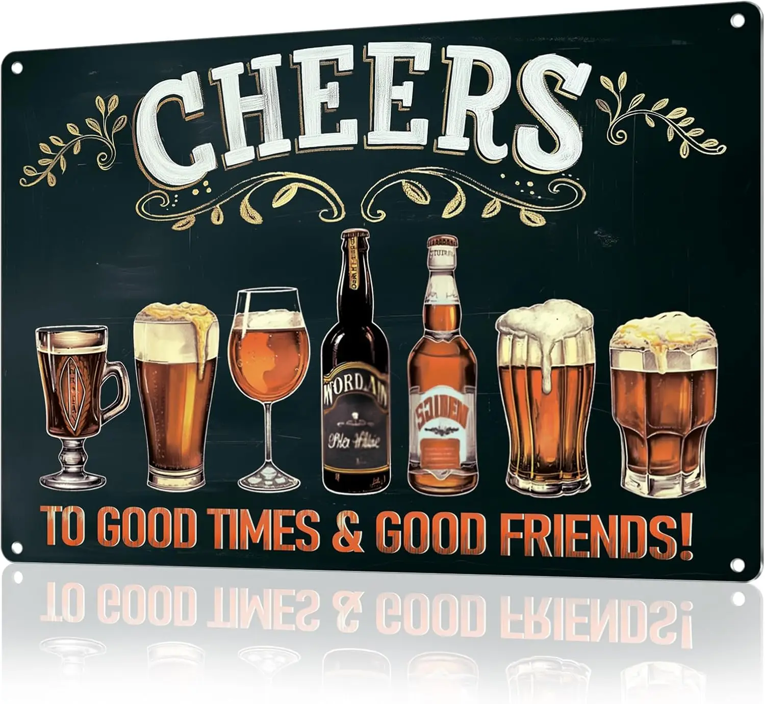 Cheers to Good Times Vintage Bar Sign or Man Cave Decor –  Durable Metal Beer Signs Wall Decorations for Home Bar/Basement/Garag
