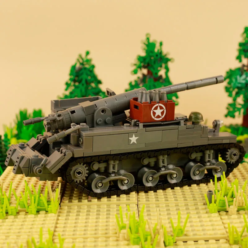 WW2 US Military M12 M7 Priest Self-propelled Artillery Building Blocks Army Soldier Figures Tank Model Assemble Bricks Boys Toys
