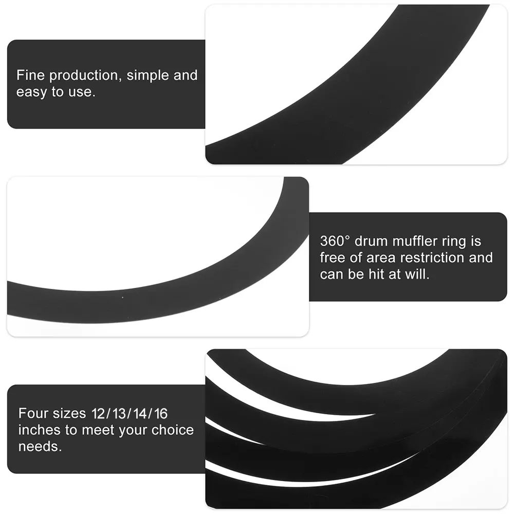

4pcs Black Drum Heads Kit 10 12 14 16 Inch Drum Practice Silencer Home Sordine Mute Circle Dampener Set Premium Material