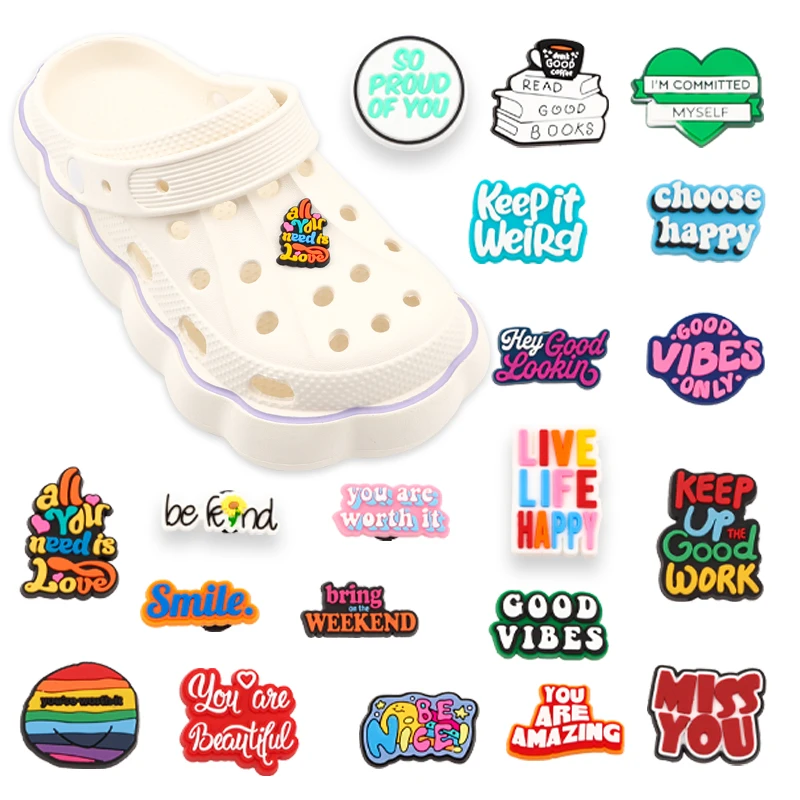 

1Pc Shoe Charms English Alphabet Design PVC Inspirational Letters Slippers Shoe Buckles Clog DIY Bands Clog Decoration