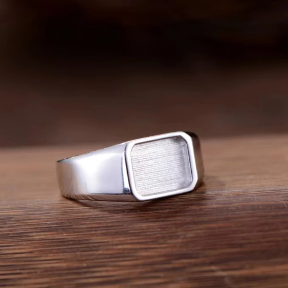 Ring Blank (8x10mm Rectangle Blank) Long-Lasting White Gold Plated 925 Silver Ring Base Adjustable Ring Setting