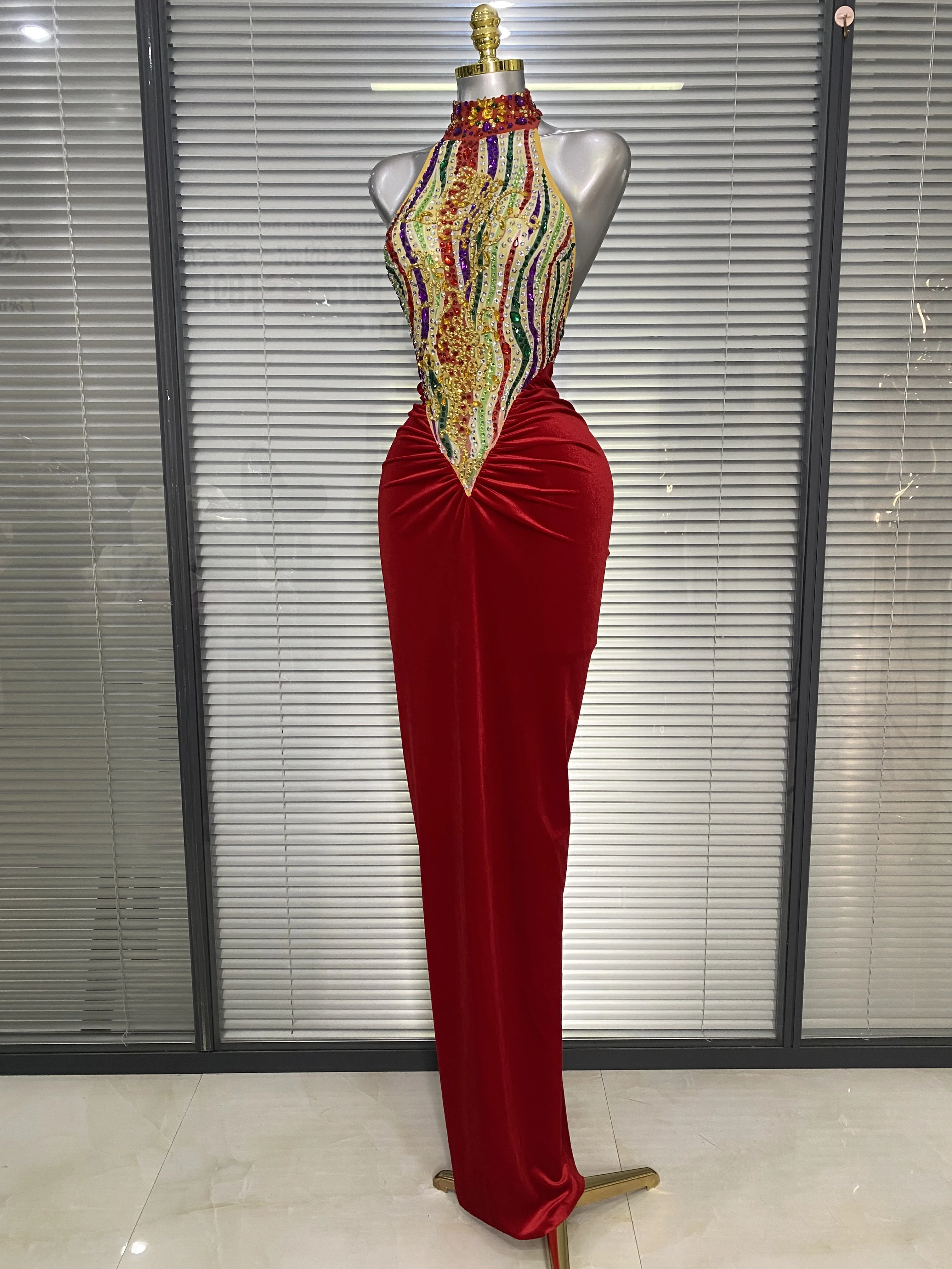 Vestido largo de terciopelo ro - Sparkly Rhinestone Club Party Dress reseña y precio