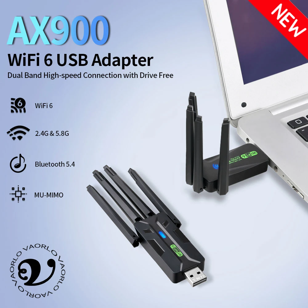 2 IN 1 AX900 WIFI6 Bluetooth 5.4 USB 무선 어댑터 2.4G/5Ghz 900Mbps 듀얼 밴드 4개 안테나 Wi-Fi 네트워크 카드 동글 수신기 WIN10/11 드라이버 무료