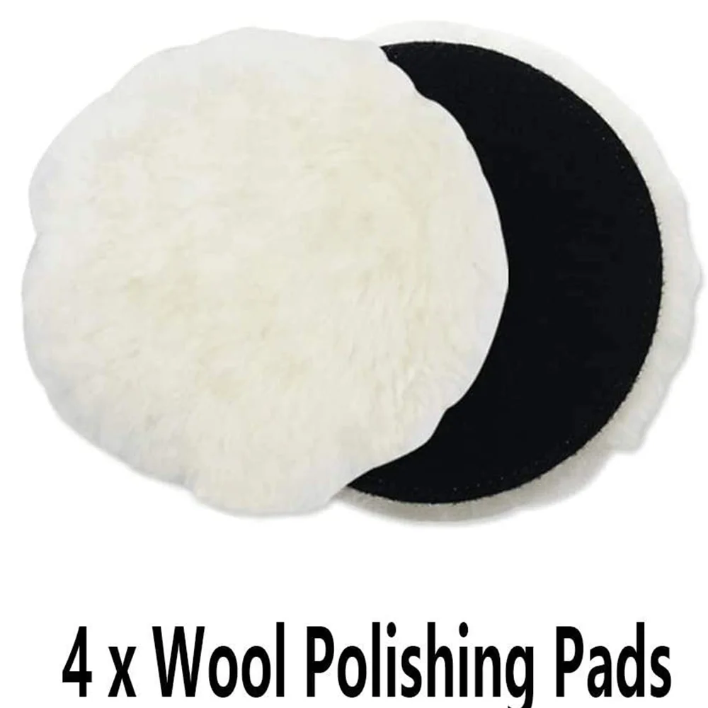 5 Inch 6 Inch 6Pcs Wool Polishing Buffing Pad Hook Loop for Drill Buffer Attachment with M14 Drill Adapter For Car Burnishing