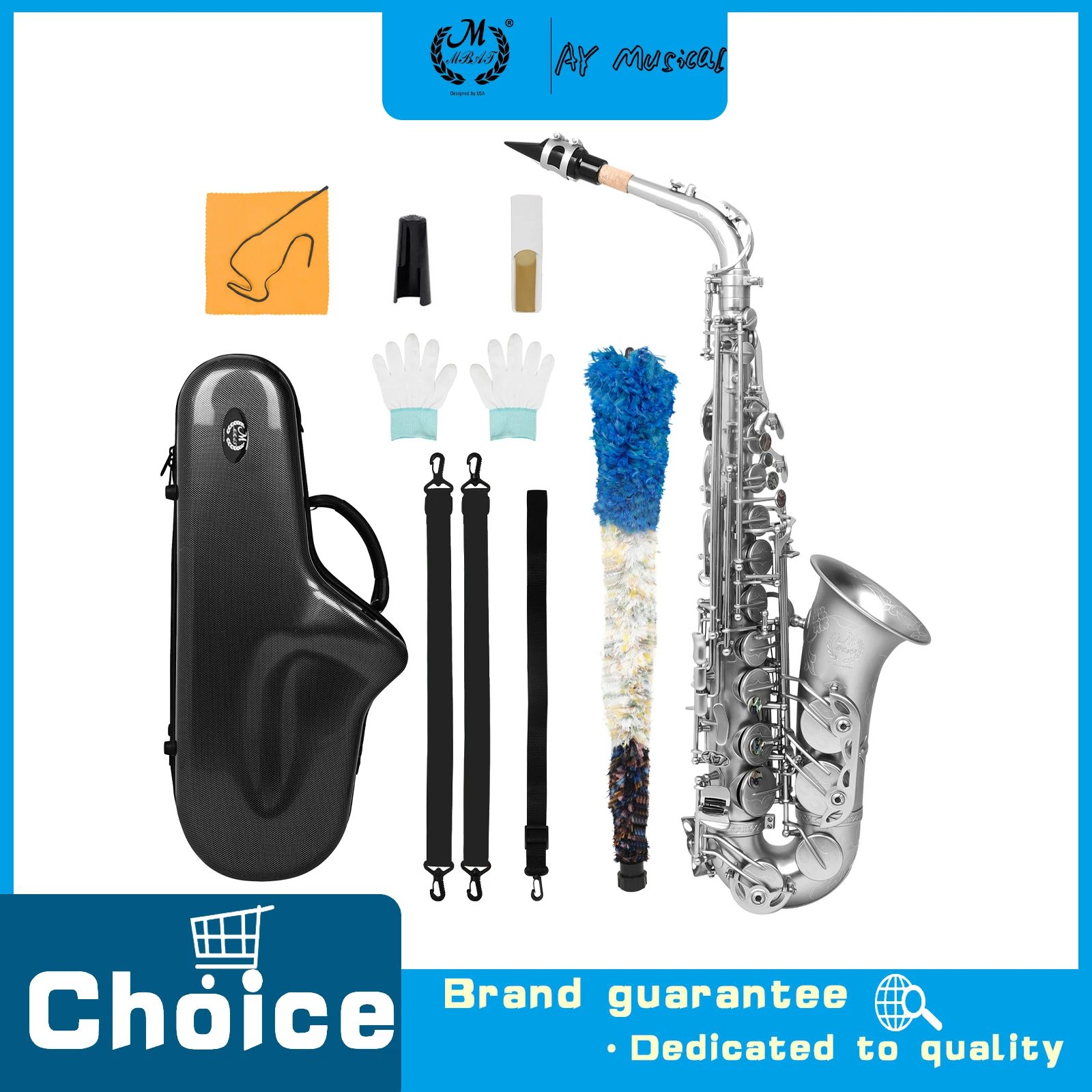 M MBAT Eb Alto Saxophone Silver Finished White Copper Body Abalone Shell Keys Premium Saxophone Kit for Saxophone Performance