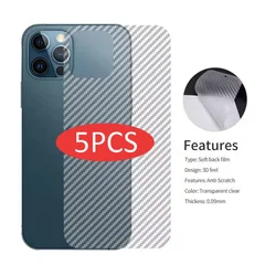 5PCS Back Film For IPhone 12 Mini SE2020 XS MAX Protective Film For iphone 15 14 13 12 11 Pro Max 8Plus Transparent Carbon Fiber