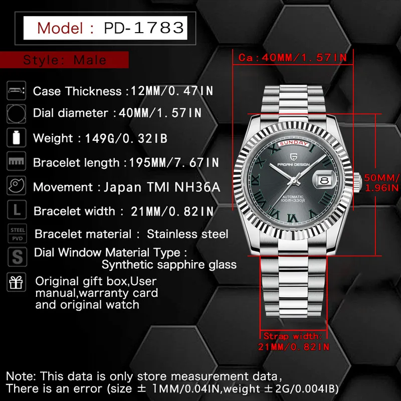 PAGANI DESIGN 2024 New DD40 Men's Watches Luxury Automatic Mechanical Watch Waterproof AR Sapphire Glass NH36A Date Wristwatch