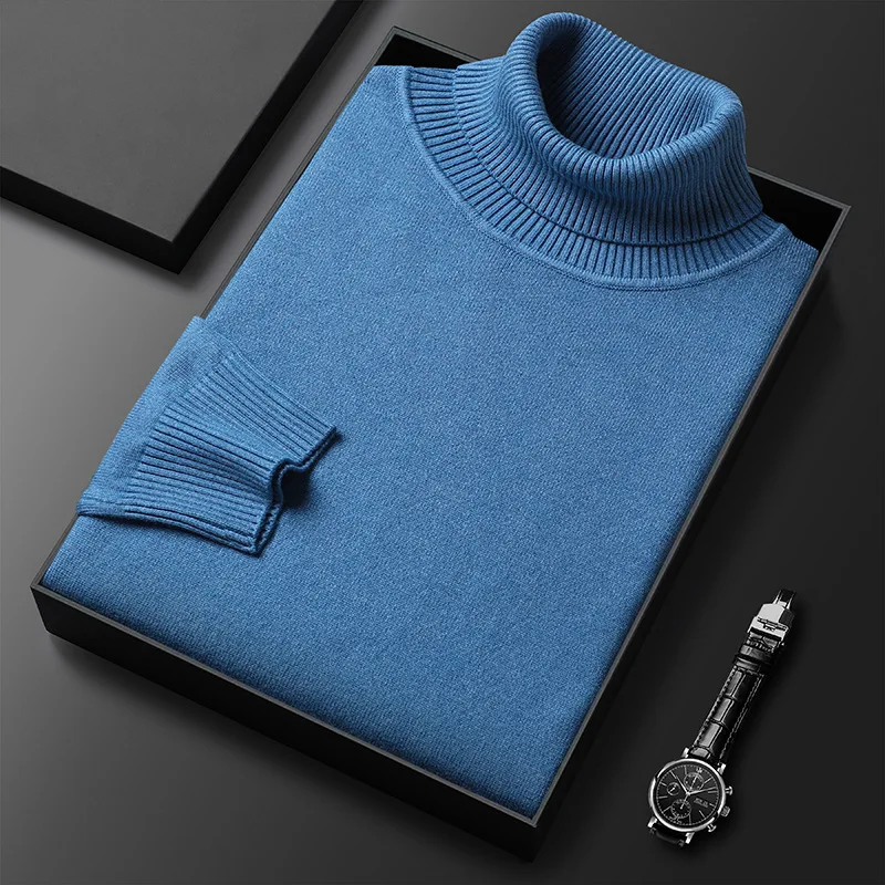 Men Turtleneck Sweater Solid Color Premium Cashmere Sweater Pullover Slim Knitwear Knit Shirt Long Sleeve Casual Winter Sweater